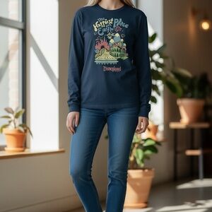 Disney Women Navy Crewneck T-Shirt